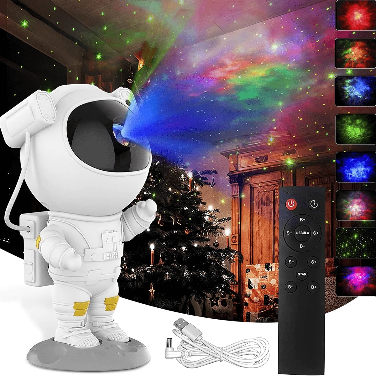 Astronaut Star Projector, Nebula Starry Lights With Remote Control/Timer, Galaxy And Star Projector, Suitable For Children, Bedrooms, Living Room, Birthday Gift - 白色 - 查看 1