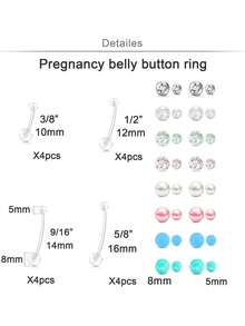 AVYRING 5-47 件 14G 孕妇肚脐环，孕妇肚脐环带塑料替换肚脐环穿刺球，Bioflex 长肚脐环肚脐环孕妇肚脐环 - 彩色 - 查看 2