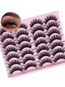 14 对假睫毛仿貂皮睫毛蓬松纤细自然睫毛 8-16 毫米 3D 浓密条状假睫毛套装