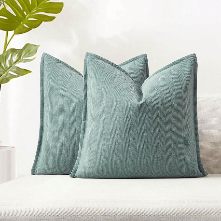 1pc (Without Pillow Insert) Solid Color Chenille Herringbone Jacquard Thickened Throw Pillow Cover, Suitable For All Seasons, Sofa Decorative Cushion, Bed Backrest Pillow, Cafe, Farmhouse Soft Furnishing