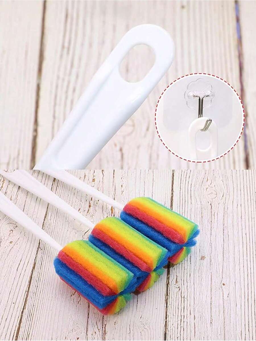 Cleaning Bottle Sponge Brush With Long Handle Scouring Pad Scrub