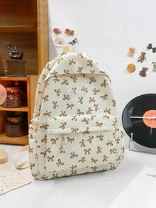1 件装 回到学校 休闲可爱大容量书包 全身印花蝴蝶结背包 钱包 优质涤纶学校背包 宽敞的多个口袋 带笔记本电脑隔层 书包 拉链包 休闲旅行背包 非常适合毕业生、儿童和女孩/少女 非常适合户外、旅行和学校 - 卡其色 - 查看 6