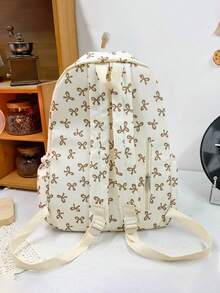 1 件装 回到学校 休闲可爱大容量书包 全身印花蝴蝶结背包 钱包 优质涤纶学校背包 宽敞的多个口袋 带笔记本电脑隔层 书包 拉链包 休闲旅行背包 非常适合毕业生、儿童和女孩/少女 非常适合户外、旅行和学校 - 卡其色 - 查看 7