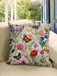 1pc, Plants, Flowers, Butterflies Series Pattern Digital Printed Pillow Cover, Single Sided Printing, 45m * 45cm, Suitable For Sofa, Living Room, Bedroom Home Decoration, No Pillow Insert