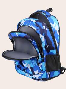 时尚防水背包休闲学生书包 - 藍色 - 查看 2