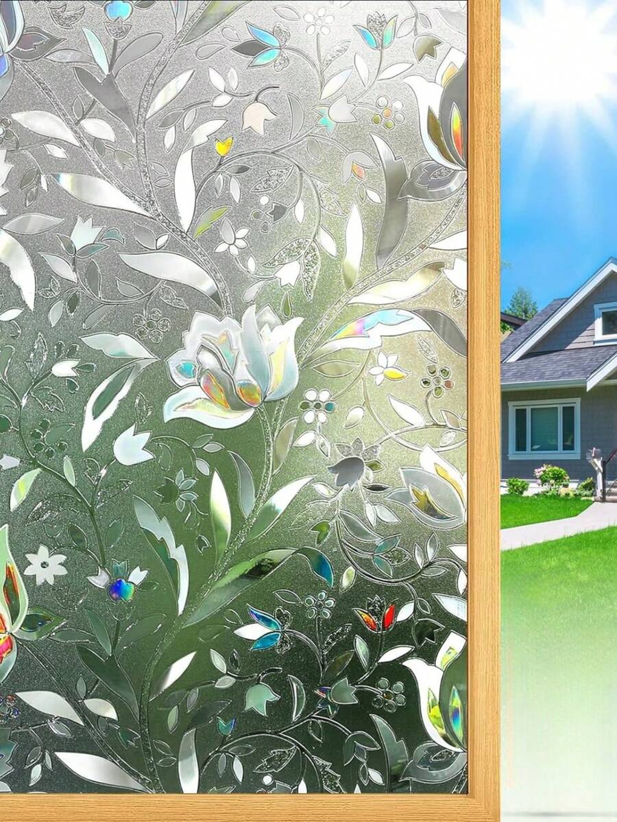 1 Roll Window Privacy Film, Decorative Stained Glass Window Film, Sun