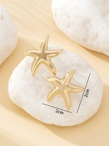 1 Pair Minimalist Metal Smooth Five-Pointed Star & Starfish Stud Earrings For Women, Summer Beach Holiday, Gift For Friend
