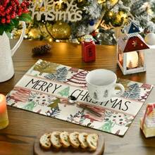 1/4 Tấm lót bàn bằng vải polyester hình cây thông Giáng sinh màu hồng với hình nón thông, kim và chuông quà tặng, Thảm trải bàn in họa tiết ngôi sao cây thông Giáng sinh, Thảm trải bàn trang trí nhà bếp, Trang trí Giáng sinh, Trang trí bàn, Đồ dùng nhà bếp, Trang trí nhà cửa, Quà tặng (32 * 42cm) - Nhiều màu - Xem 4