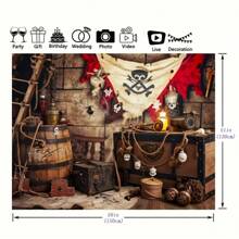 1 件，充满活力的航海藏宝图摄影背景 - 带方向盘设计的海盗派对挂毯 - 涤纶照片背景横幅装饰，圣诞节 - 彩色 - 查看 2