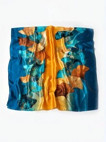1pc Women's Korean Style Elegant Color Block Printed Long Scarf, Smooth Silk-Like Lightweight Sun Protection Shawl, Suitable For Daily Life Accessories Women, Beach, Holiday, Travel Essential - Yellow Blue - View 6