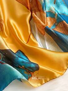 1pc Women's Korean Style Elegant Color Block Printed Long Scarf, Smooth Silk-Like Lightweight Sun Protection Shawl, Suitable For Daily Life Accessories Women, Beach, Holiday, Travel Essential - Yellow Blue - View 7