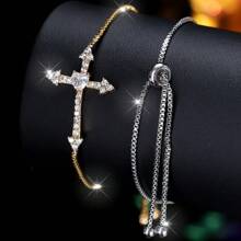 1pc Women's Bracelet, Elegant Minimalist Design Cubic Zirconia Cross Bracelet For Daily Wear