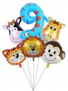 6pcs/Set Cartoon Animal Big Head Decorative Balloon Birthday Scene Arrangement Home Decoration Balloon Set - Multicolor - View 7