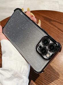 Funda de teléfono compatible con iPhone11 12 13 14 ProMax 15, protección en las cuatro esquinas, color negro metálico + papel negro brillante - Multicolor - Ver 4
