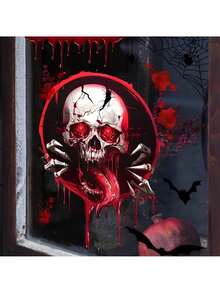 1 件万圣节骷髅和蝙蝠墙贴，可移除自粘防水 PVC 贴花，适用于客厅、卧室、浴室、冰箱、窗户装饰 - 彩色 - 查看 5