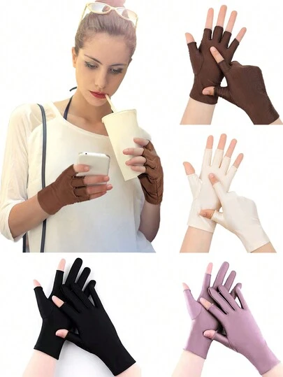 1 Pair Elastic Spandex Gloves, Lightweight Breathable UV Protection Driving Cycling Outdoor Gloves With Embroidered Floral Design, Suitable For Spring/Summer, Weddings, Brides