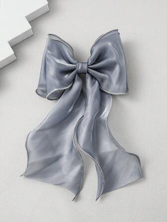 女童超大号白色网状蝴蝶结缎带发夹