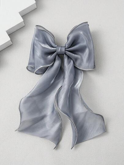 女童超大号白色网状蝴蝶结缎带发夹