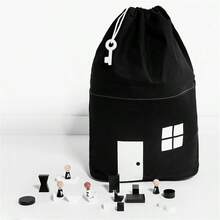 1pc House Shaped Drawstring Storage Bag, Black & White - Multicolor - View 10