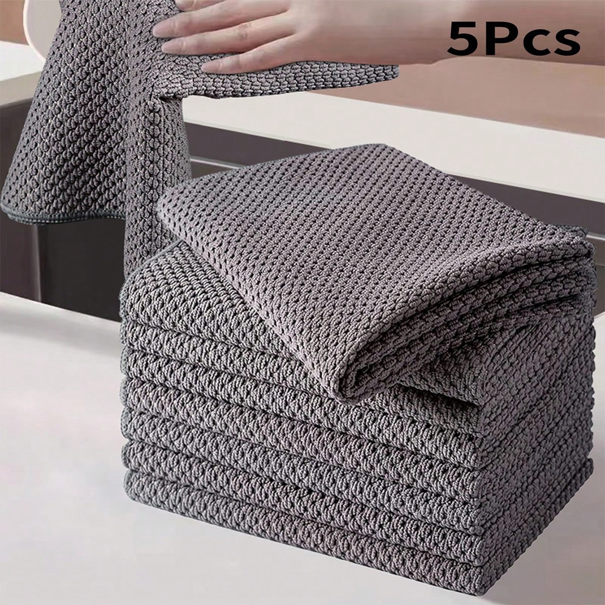 5pcs/Set Gray Cleaning Cloth, Polyester Cleaning Rag For Household,Kitchen,Bathroom,Home,Household Suppliers