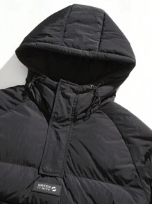 男士长袖纯色连帽保暖羽绒服，带大口袋，秋冬款 - 黑色 - 查看 2