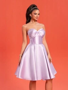 Smilprince Elegant Tube Purple Strapless Satin A-Line Short Dress, Dress Elegant Party, Prom Dresses For Women, Cocktail Dress