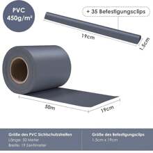 PVC Privacy Screen Strips, Privacy Screen Strips For Double Rod Mats, 200 M X 19 Cm, Includes 140 Mounting Clips, Fence Privacy Screen, Opaque, Wind Protection, Anti-UV