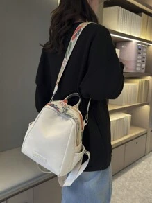 Damski plecak w jednolitym kolorze o miękkiej fakturze, wysokiej klasy, modny, elegancki, klasyczny plecak z tkaniny Oxford - Biały - Zobacz 5