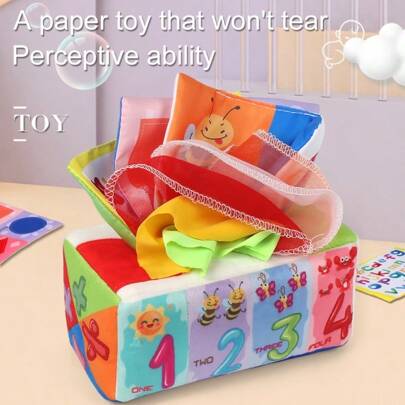 1 件儿童纸巾盒带声音纸早期教育学习活动感官玩具，提高手眼协调能力和颜色识别能力，适合早期发育日常玩具
