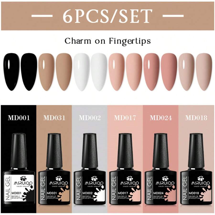 6pcs Gel Nail Polish Set Summer Nails Nude Pink Solid Color Gel Polish Set, 8ML Semi Permanent Nail Polish Varnish Soak Off UV LED Gel Nail Glue Manicure Kit Nail Supplies Nail Art DIY Home Salon Gifts For Women - Nhiều màu - Xem 1