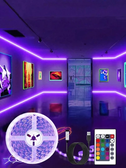 1PC 3.28FT/9.8FT/16.4FT/32.8FT/65.6FT 24-Key Remote Control RGB5050 Color Changing LED Light Strip, Decorative Light For Festivals, Parties, Room, Kitchen, TV, Home Decor