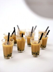 1 pieza 1:12 Pastel de manzana y té de burbujas de miniatura para casa de muñecas, prop de fotografía, decoración de paisaje micro