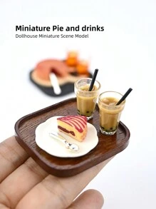 1 pieza 1:12 Pastel de manzana y té de burbujas de miniatura para casa de muñecas, prop de fotografía, decoración de paisaje micro