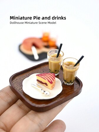 1 件 1:12 娃娃屋微型苹果派和珍珠奶茶逼真模型、摄影道具、微景观装饰