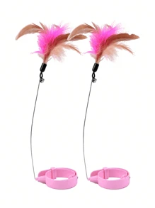 Cat Teaser Wand Toy, Automatic Feather Spinning Headgear For Cats To Self-Play Helps Release Energy - Pink - View 10