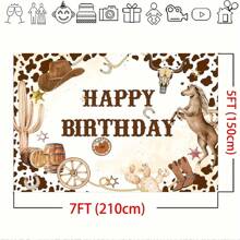 1pc, Western Cowboy Rectangle - Perfect For Birthday Party Photography, Americana Theme Decorations, Cake Table Banner, And Photo Studio Props Easy To Use, And Unique Animal Design, Christmas - Multicolor - View 3
