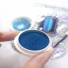 Efecto Espejo Azul para Uñas en Polvo + Aplicador,Polvo para Decoración de Uñas con Aplicador - Azul - Ver 5