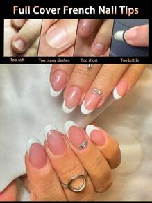 120 件/盒 流行新设计法式可爱亚克力方形短款压印亚克力指甲细高跟白色棺材压印指甲法式尖头