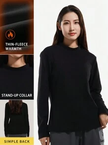 TECTOP Women's Fall And Winter Outdoor Climbing Double-Sided Padded Long-Sleeved T-Shirt Bottoming Shirt Warm Windproof Soft Stretch Half-High Collar