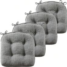 D-Shaped 4'' Thick Chair Cushions, Removable, Machine Washable Cover And Ties, Chair Pads For Indoor Dining Room And Kitchen Chairs - Dark Grey - View 5