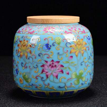 1pc Enamel Ceramic Tea Canister Coffee Jar Candy Storage Container Portable Sealed Teapot Purple Pottery Travel Tea Box Back To School
