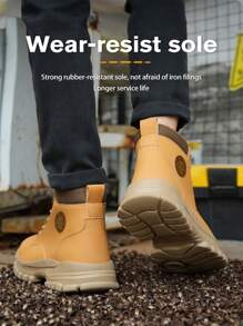 Men&Women's Comfortable & Safe Work Shoes, Anti-Crush, Anti-Puncture, Wear-Resistant With Steel Toe, Black/Yellow, High-Top, Anti-Pressure Construction/Garden Waterproof Safety Boots, Unisex Labor Protection Shoes