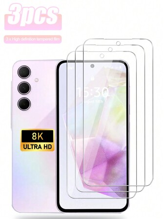 3pcs High Definition Screen Protector Glass, Suitable For Samsung Galaxy S20 FE/S21 FE/A02/A02S/A03/A23/A24/A25/A31/A72/S24 FE/A06/A06/A36/A56/A26/A17/A07 Series, Anti-Scratch, Waterproof, Anti-Dust, Anti-Fingerprint