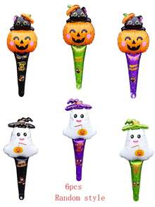 6pcs 62cm Large Halloween Stick Balloons Pumpkin Ghost Hand-Held Stick Air Balloons Halloween Balloon Halloween Decorations Day Of The Dead Decorate,Christmas - Multicolor - View 4