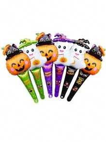 6pcs 62cm Large Halloween Stick Balloons Pumpkin Ghost Hand-Held Stick Air Balloons Halloween Balloon Halloween Decorations Day Of The Dead Decorate,Christmas - Multicolor - View 3
