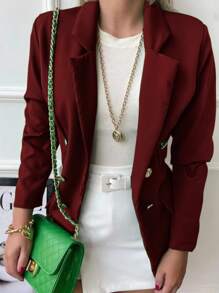 Women's Tailored Blazer With Bortao - 紅木色 - 查看 2