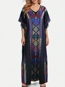 Áo choàng rộng cổ chữ V họa tiết hình giọt nước có xẻ tà cho nữ, áo choàng đi biển - Nhiều màu - Xem 4