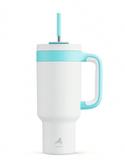 40 Oz Tumbler With Handle, 2-In-1 Straw And Sip Lid, Leakproof, Dishwasher Friendly, Insulated Stainless Steel Travel Coffee Mug, Keeps Cold For 34 Hours, Fits In Car Cup Holder