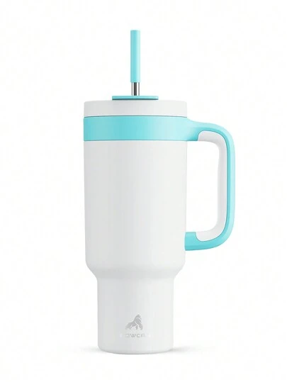 40oz Handled Insulated Tumbler, 2-In-1 Straw/Drinking Lid, Leak-Proof, Dishwasher , Stainless Steel Insulated Travel Coffee Cup, Keeps Cold For 34 Hours, Fits Car Cup Holders