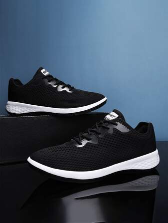 2024 Spring Summer New Solid Color Plus Size Men's Breathable Lightweight Comfortable Mesh Fabric Soft Rubber Sole Casual Sneakers, Campus Style Daily Wear Walking Shoes